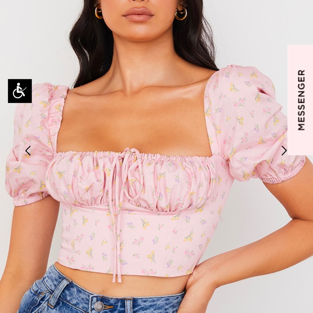 House of CB Arianna pink floral corset crop top, XS